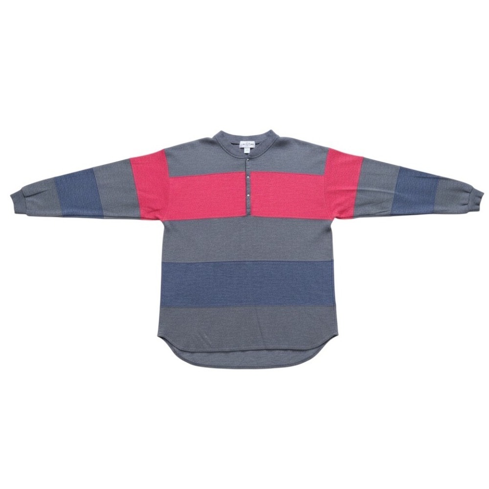 Vintage 80s 90s Jean Michaud Striped Henley Knit Shirt Men Sz L Colorblock Snap